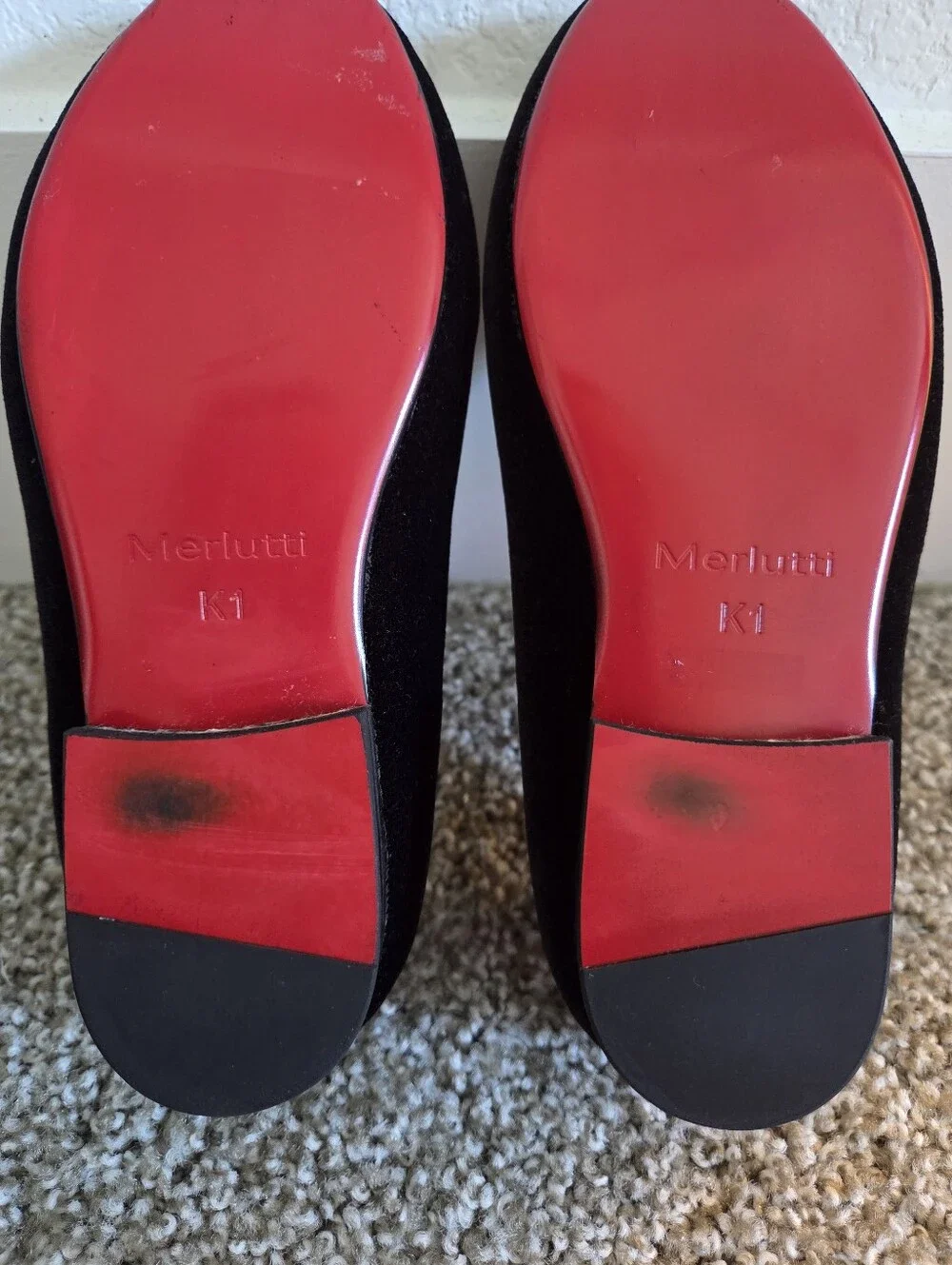 Merlutti Plain Black Velvet Red Sole Slip On Loafers Kids Size K1 Slipper Unisex